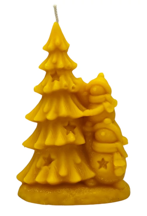 Karácsonyfát díszítő hóemberek méhviaszgyertya